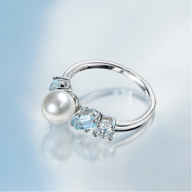 Topaz S925 Silver Saltwater Pearl Ring