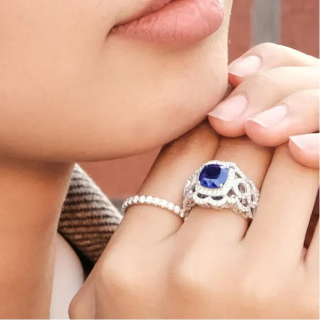 Sapphire S925 Silver Hollow Pattern Ring - OOAKB