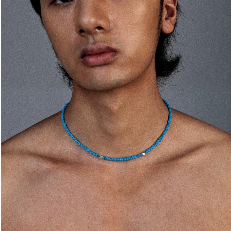 Silver Irregular Turquoise Beaded Necklace - OOAKB