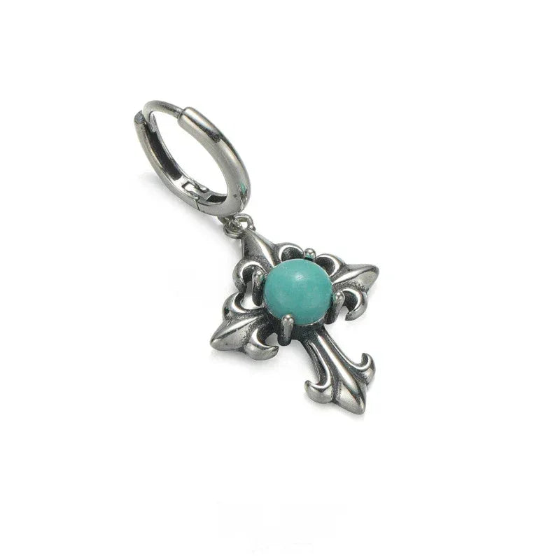 Silver Cross Turquoise Earrings Punk Style - OOAKB