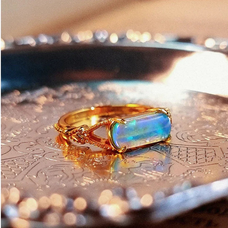 White Opal S925 Silver Rectangular Ring - OOAKB