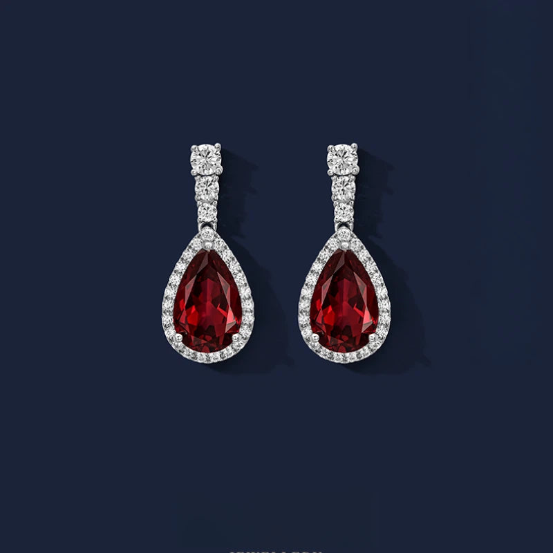 Ruby Teardrop Earrings S925 Silver Women's Style