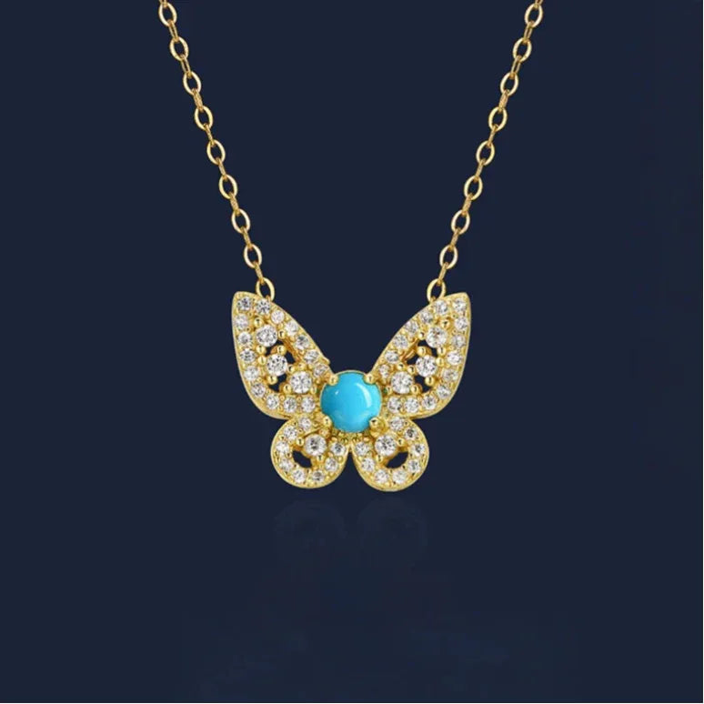 Lucky Butterfly Natural Turquoise Butterfly Necklace - OOAKB