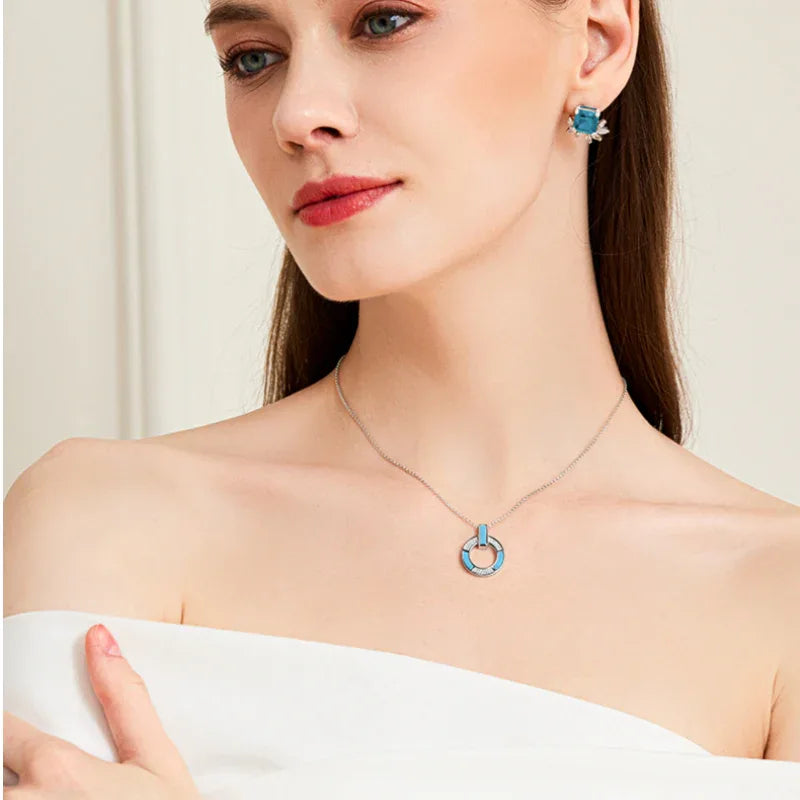 Turquoise Blue-White Contrast Circle Necklace Women's Style - OOAKB
