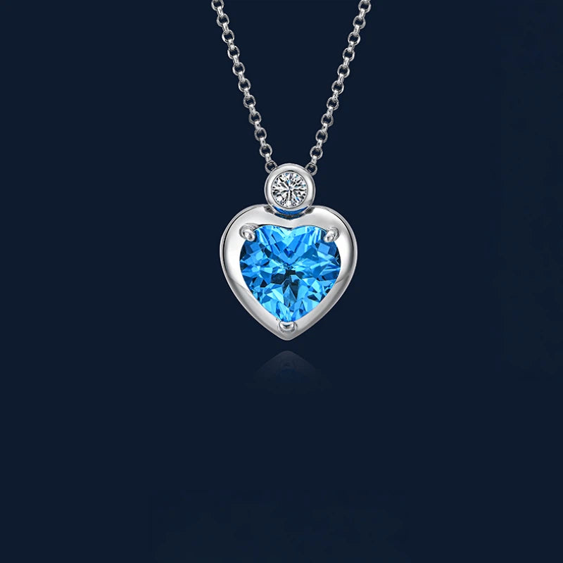 Azure Heart Topaz Heart Necklace Women's Style S925 Silver