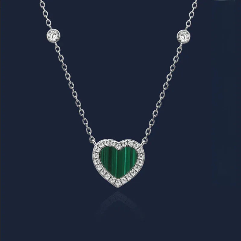 Heart-shaped Malachite Necklace S925 Silver - OOAKB