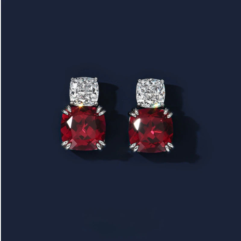 Ruby & Sapphire Lighthouse Earrings S925 Silver Women's Style