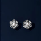 3D Stereo Camellia Freshwater Pearl Earrings