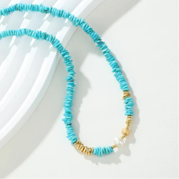 Natural Turquoise Seed & Pearl Luxury Necklace - OOAKB