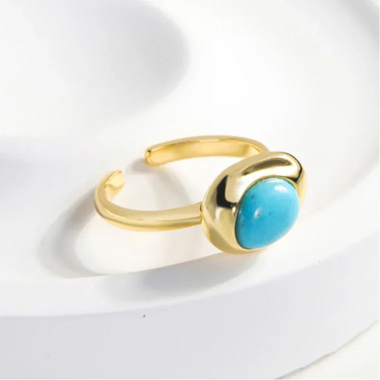 Turquoise Egg-Shaped S925 Silver Open Ring - OOAKB