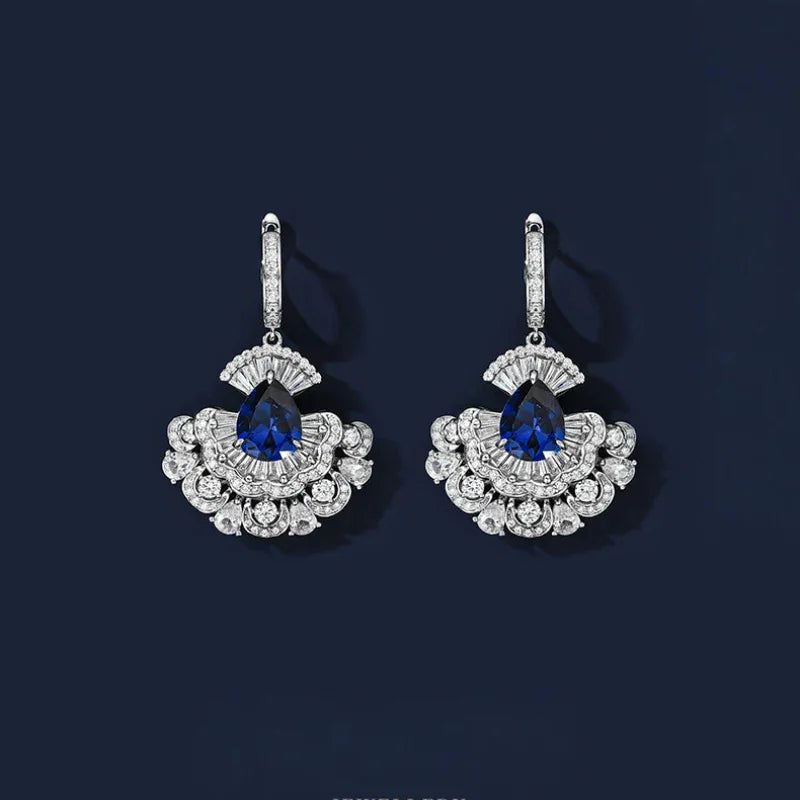 Royal Blue Sapphire Skirt Earrings S925 Silver - OOAKB
