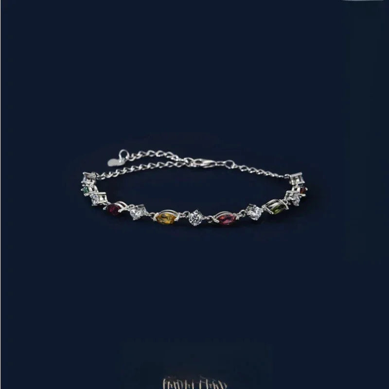Natural Tourmaline Rainbow Bracelet Women's Style S925 Silver - OOAKB