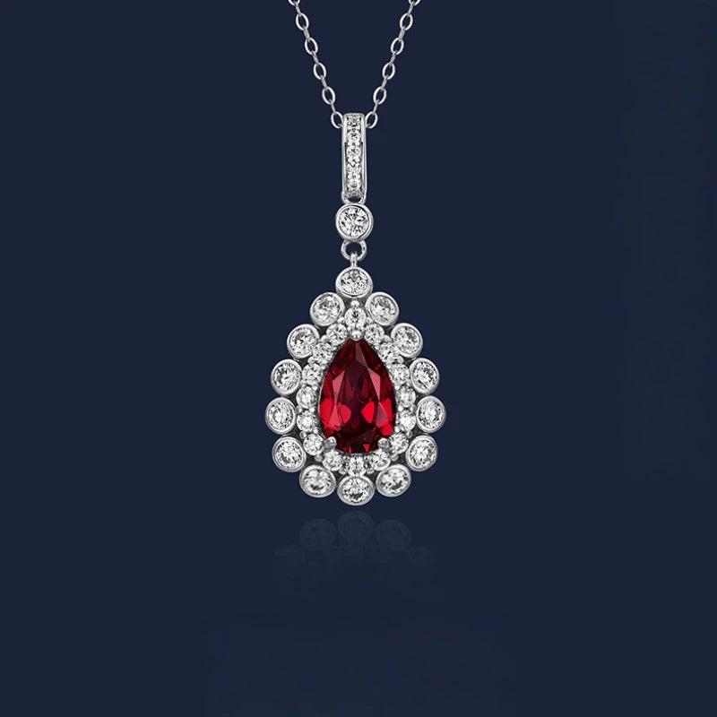 Starlight Series Ruby Teardrop Necklace Women's Style S925 Silver