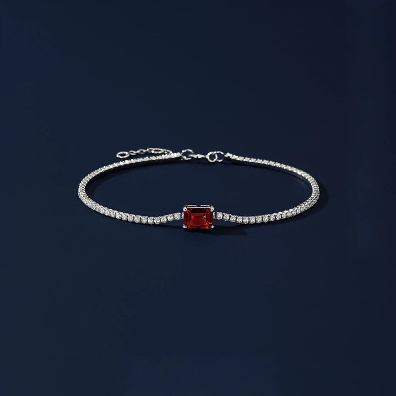 Ruby Faceted Bracelet S925 Silver Women's Style