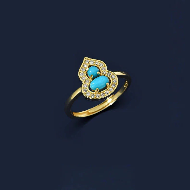 Turquoise Gourd Adjustable Ring Women's Style S925 Silver - OOAKB