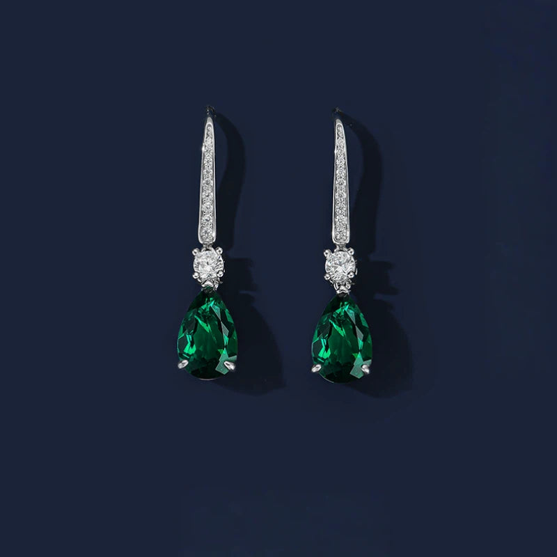 Emerald Small Teardrop Dinner Earrings S925 Silver Women's Style