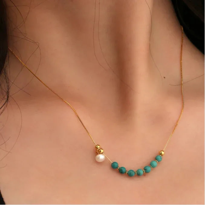 Natural Turquoise Pearl DIY Luxury Necklace - OOAKB