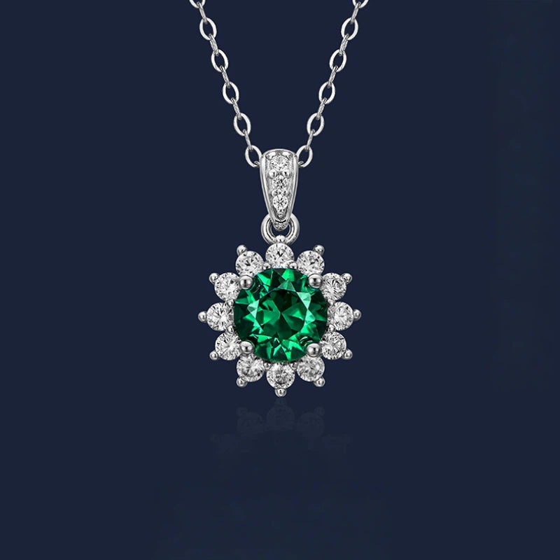 Brilliant Series Four-Claw Emerald Sunflower Necklace