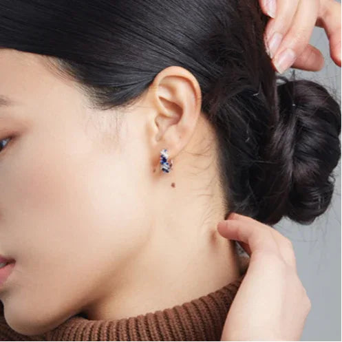Sapphire S925 Silver Rhodium-Plated Stacked Gem Hoop Earrings - OOAKB
