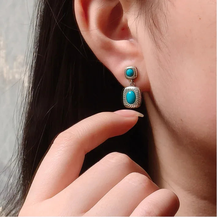 Turquoise Egg-Shaped S925 Silver Minimalist High-End Earrings - OOAKB