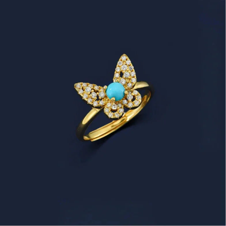 Lucky Butterfly Natural Turquoise Butterfly Vintage Ring - OOAKB