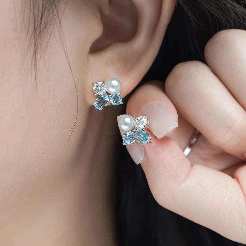 Topaz S925 Silver Saltwater Pearl Island-Style Earrings