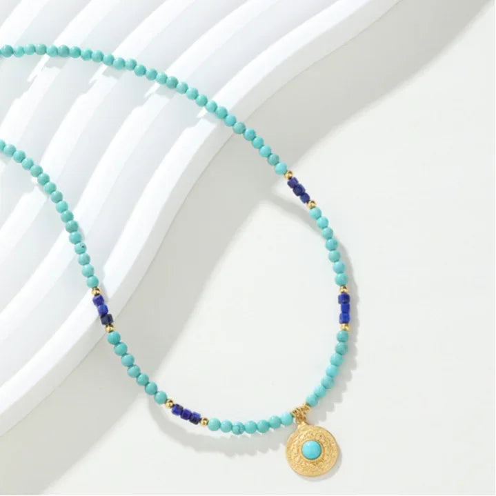 Turquoise Round Bead Disc S925 Silver DIY Necklace - OOAKB