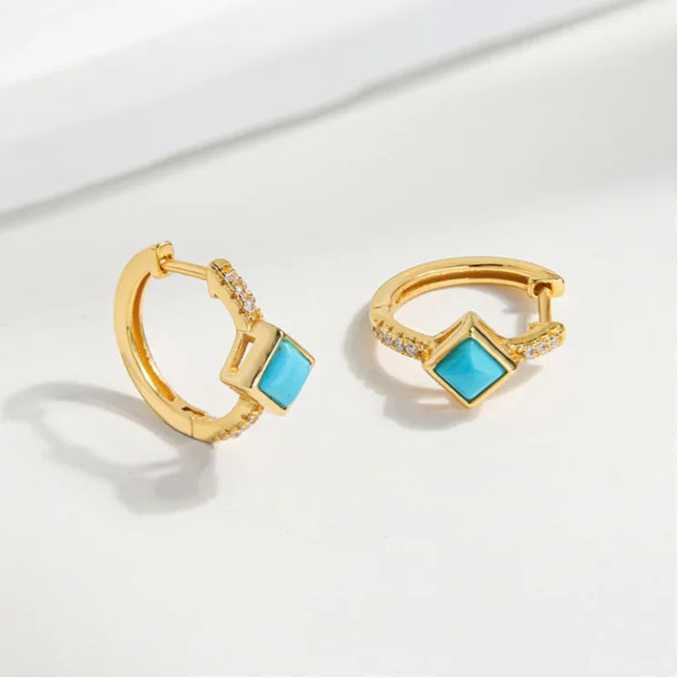 Natural Turquoise Square Earrings - OOAKB