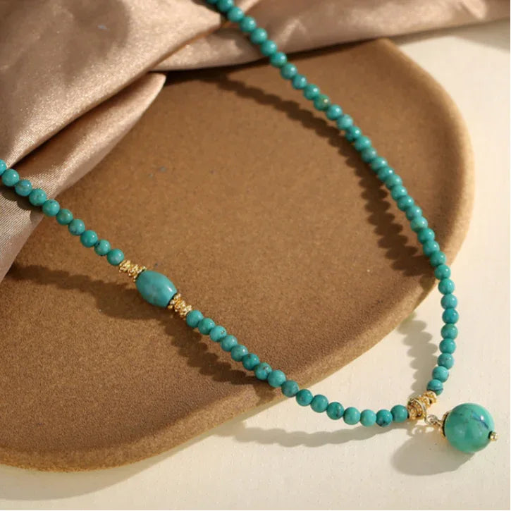 Turquoise Round Bead Pendant S925 Silver DIY Necklace - OOAKB