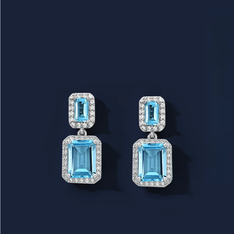 Double-Layer Square Natural Topaz Earrings S925 Silver