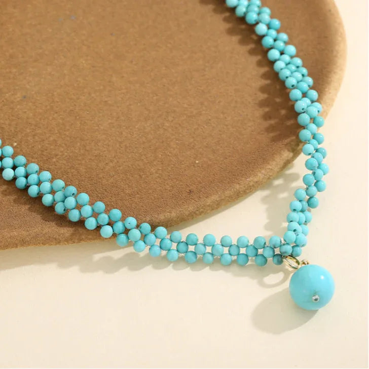 Natural Turquoise Round Bead DIY Luxury Necklace - OOAKB