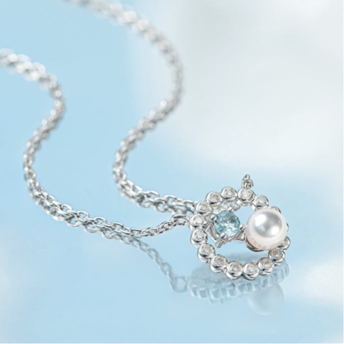 Sea Blue Topaz S925 Silver Saltwater Pearl Necklace