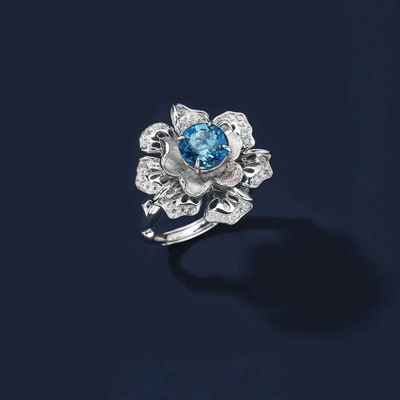 Topaz Floral Design Light Luxury Ring S925 Silver - OOAKB
