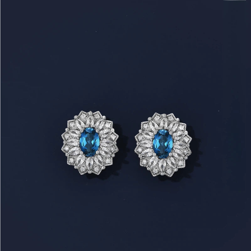 Topaz London Blue Sunflower Earrings S925 Silver Women's Style