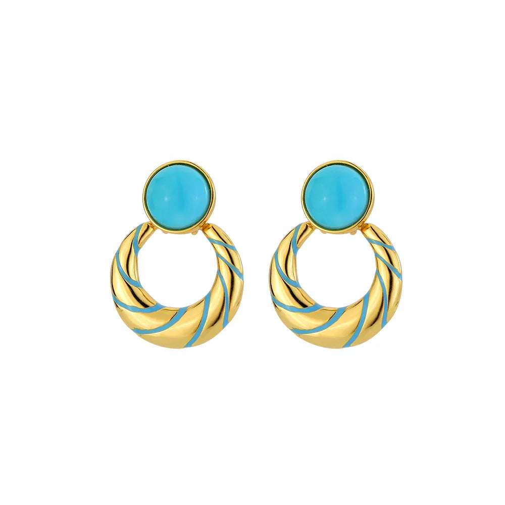 Turquoise Moon-Round S925 Silver Earrings - OOAKB