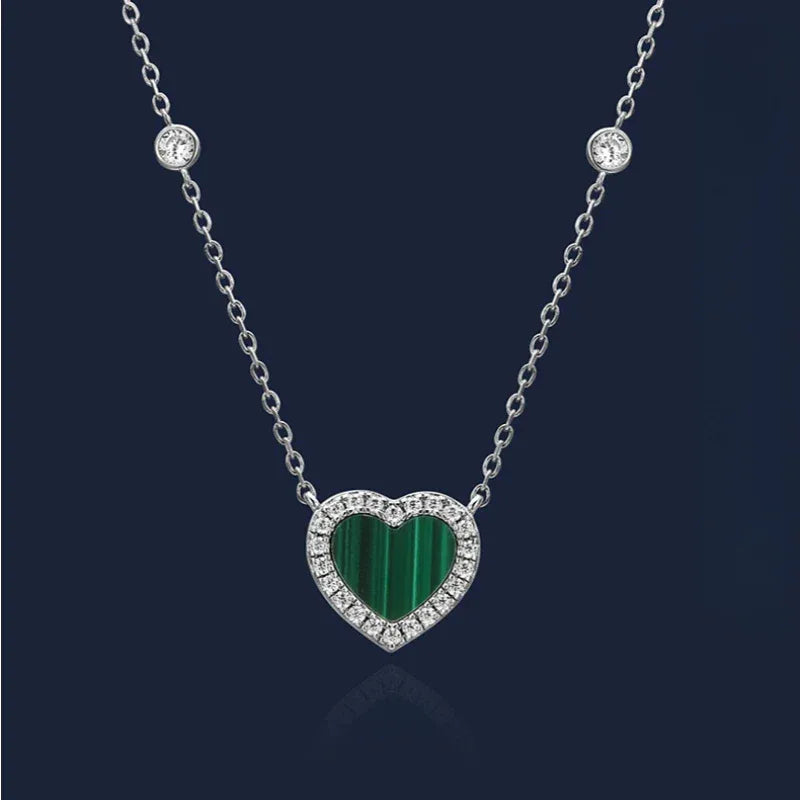 Malachite Heart Collar Necklace S925 Silver - OOAKB