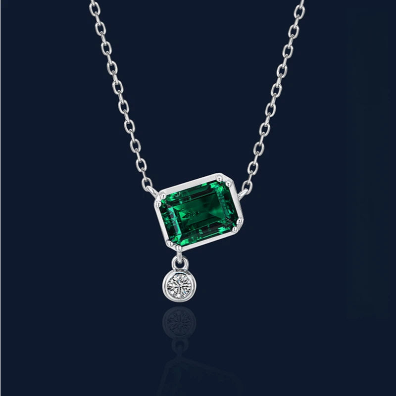 Emerald Small Square Collar Necklace S925 Silver Women's Style
