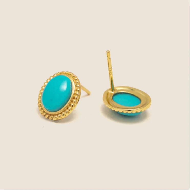 Natural Turquoise Egg-Shaped Earrings - OOAKB