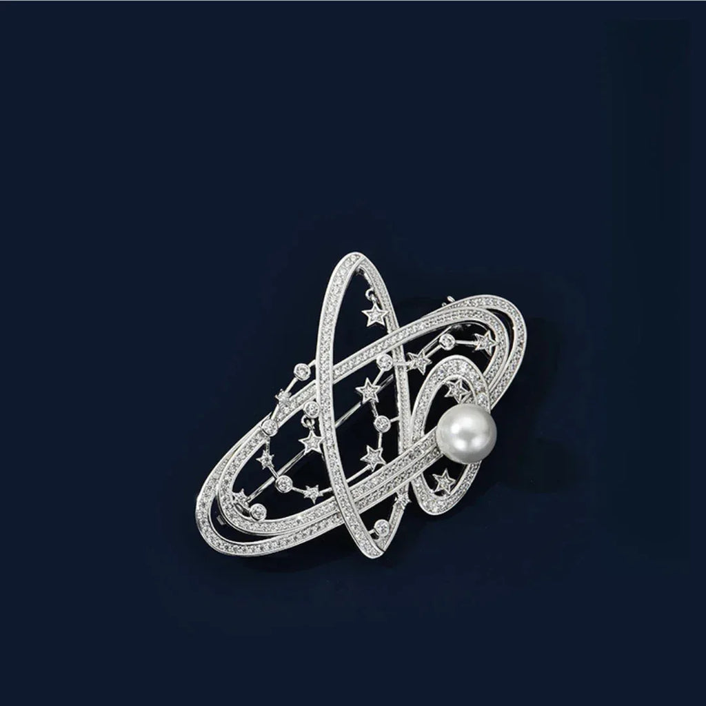 Pearl Brilliant Galaxy Planet Ring Brooch S925 Silver Women's Style - OOAKB