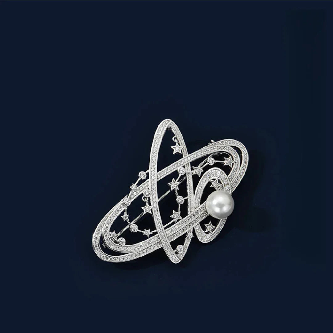 Pearl Brilliant Galaxy Planet Ring Brooch S925 Silver Women's Style - OOAKB
