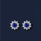 Brilliant Series Sapphire Sunflower Four-Claw Earrings S925 Silver