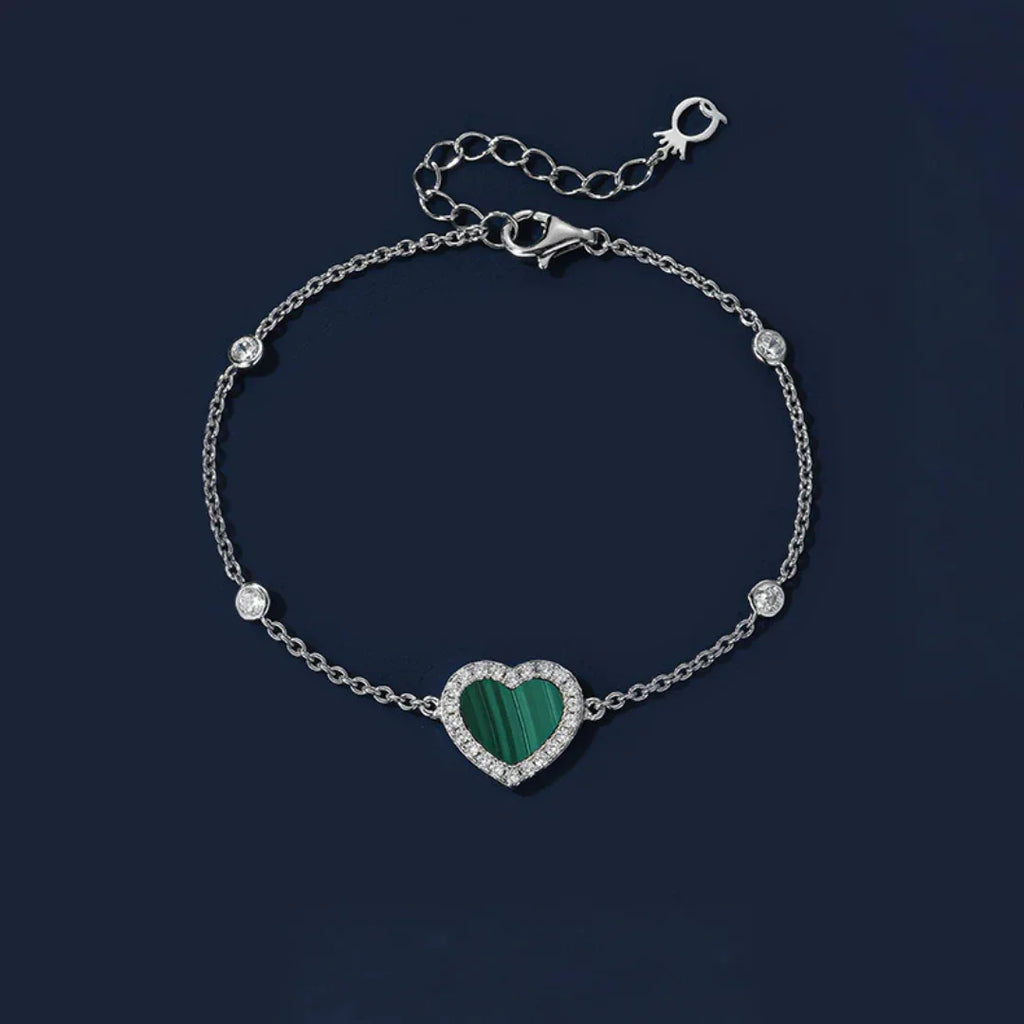 Malachite Heart Bracelet S925 Silver - OOAKB