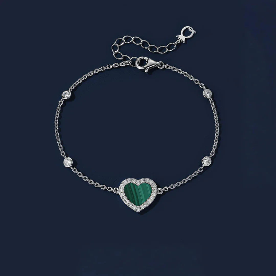 Malachite Heart Bracelet S925 Silver - OOAKB