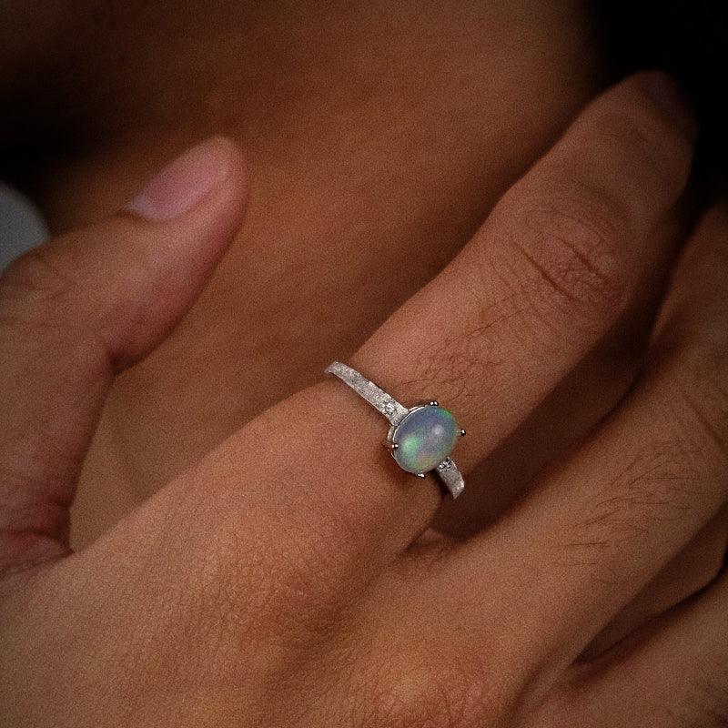 S925 Silver Matte Oval Opal Ring - OOAKB