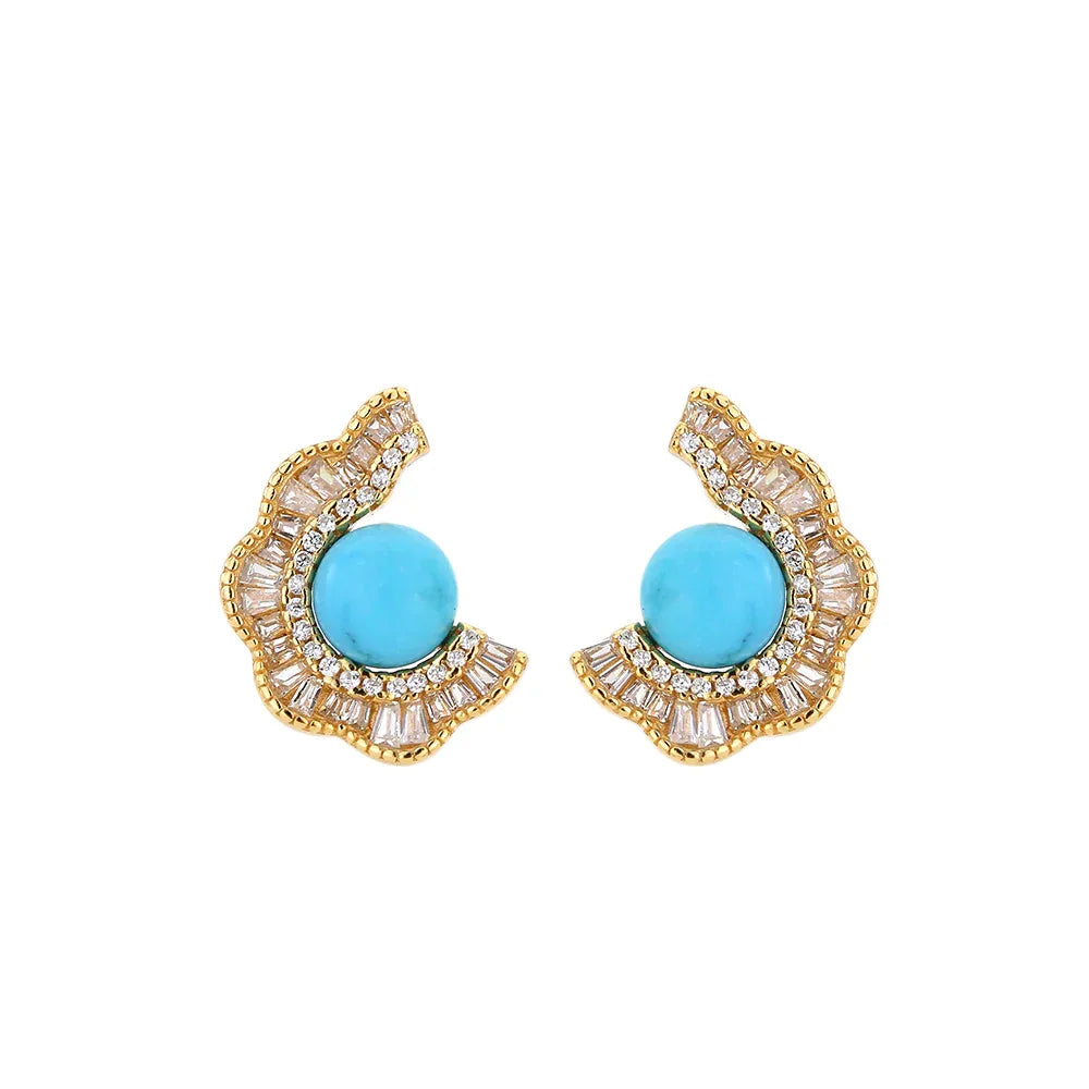 Turquoise Round Bead S925 Silver Earrings - OOAKB