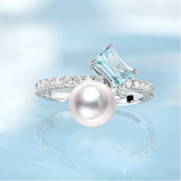 Blue Topaz S925 Silver Saltwater Pearl Ring