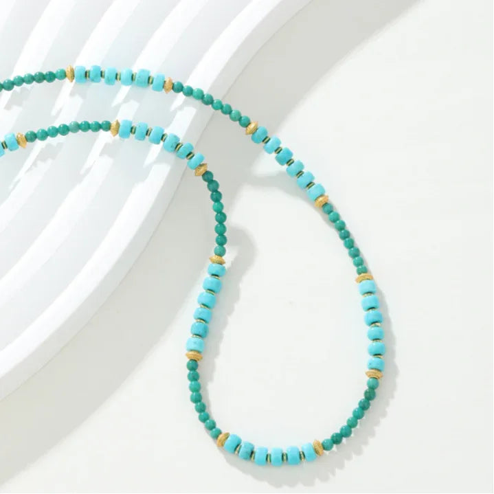 Natural Turquoise Straight-Cut & Round Bead Luxury Necklace - OOAKB