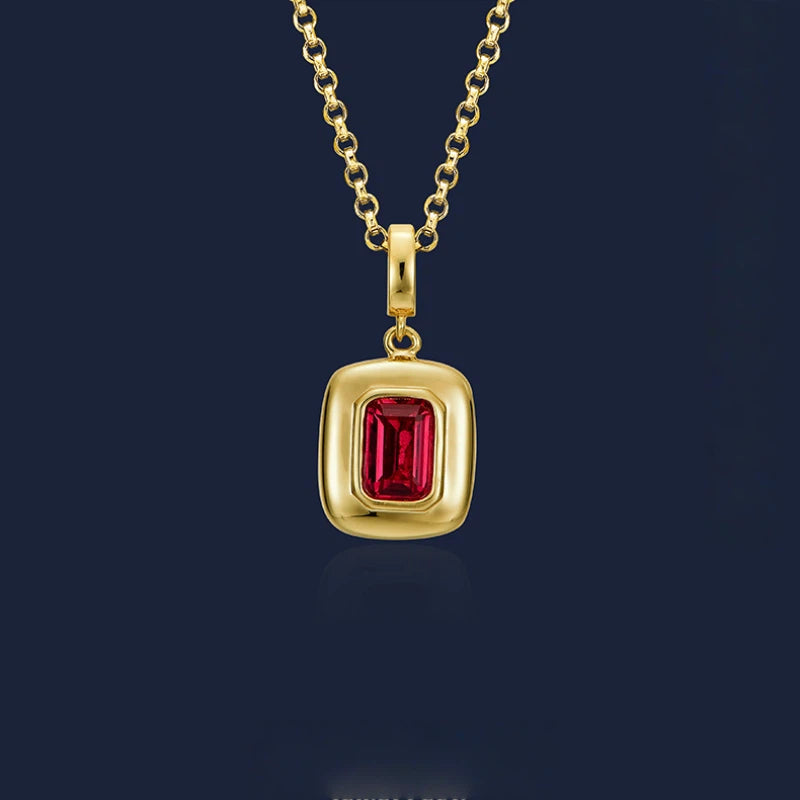 Ruby Small Square Necklace S925 Silver