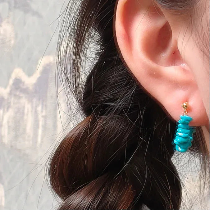 Natural Turquoise U-Shaped Earrings - OOAKB