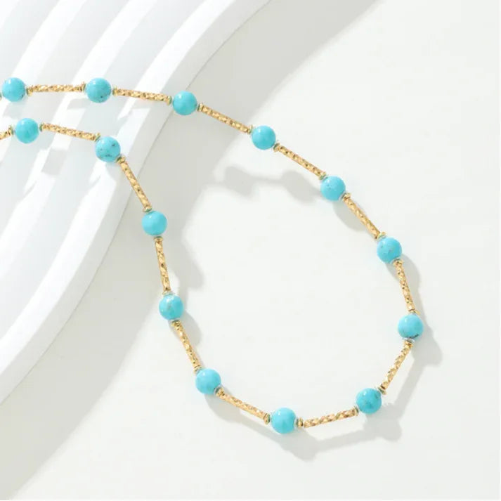 Turquoise Round Bead Starry Sky S925 Silver Necklace - OOAKB